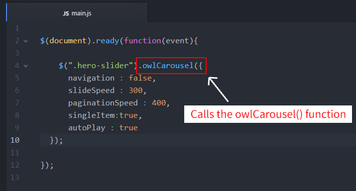 .owlCarousel calls the owl carousel function